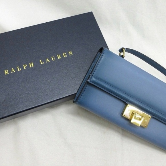 Ralph Lauren Handbags - Ralph Lauren Blue Leather Wristlet Clutch with Gold Hardware